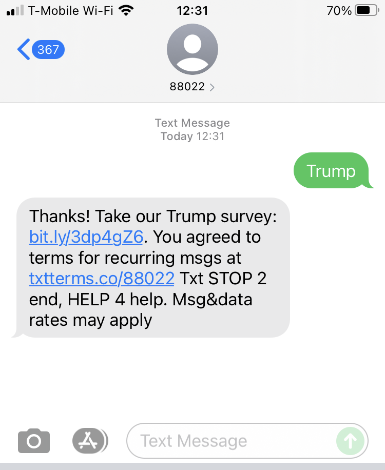 Short Code TRUMP Alerts Program text messaging